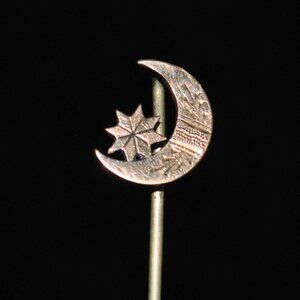 Antique Engraved Brass Star & Crescent Moon P.S. Co. Plainville Stock Stick Pin